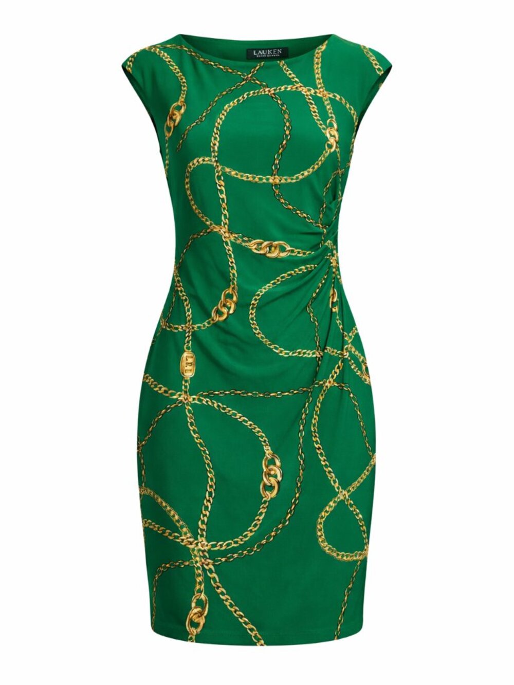 LAUREN RALPH LAUREN Size 12 Chain Print Sheath Dress Sleeveless Equestrian
